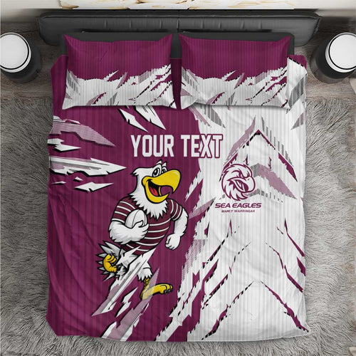 Personalized Manly Warringah Sea Eagles Bedding Set Dynamic Lightning Mascot Rugby Australia