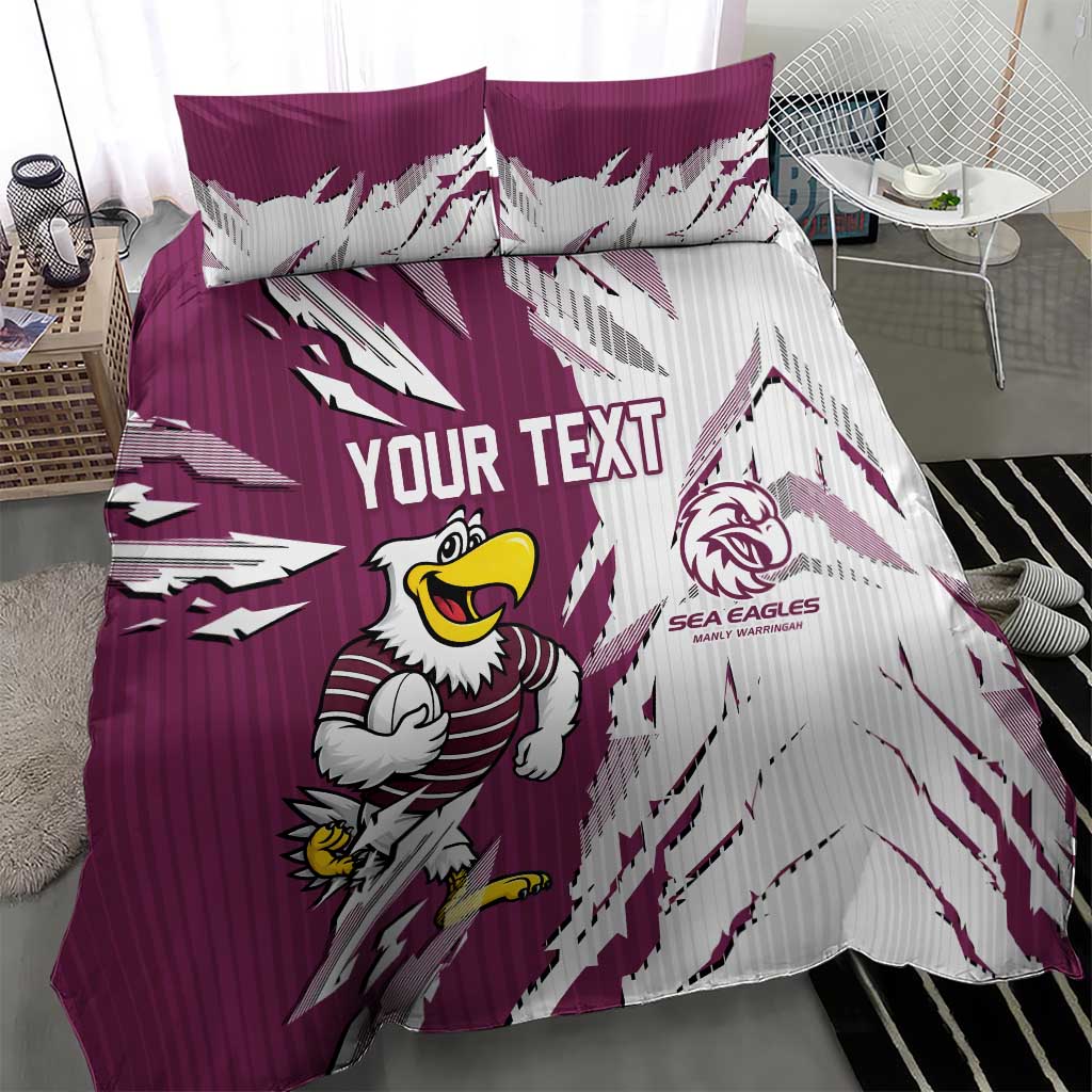 Personalized Manly Warringah Sea Eagles Bedding Set Dynamic Lightning Mascot Rugby Australia