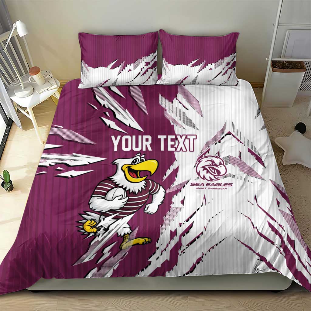 Personalized Manly Warringah Sea Eagles Bedding Set Dynamic Lightning Mascot Rugby Australia