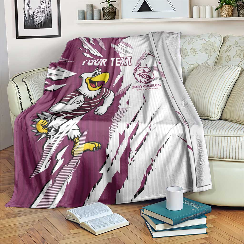 Personalized Manly Warringah Sea Eagles Blanket Dynamic Lightning Mascot Rugby Australia