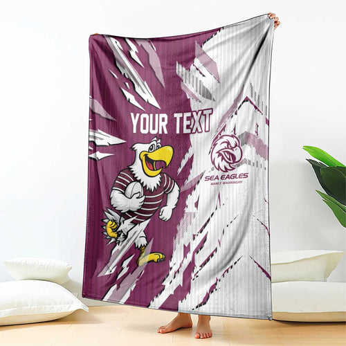 Personalized Manly Warringah Sea Eagles Blanket Dynamic Lightning Mascot Rugby Australia