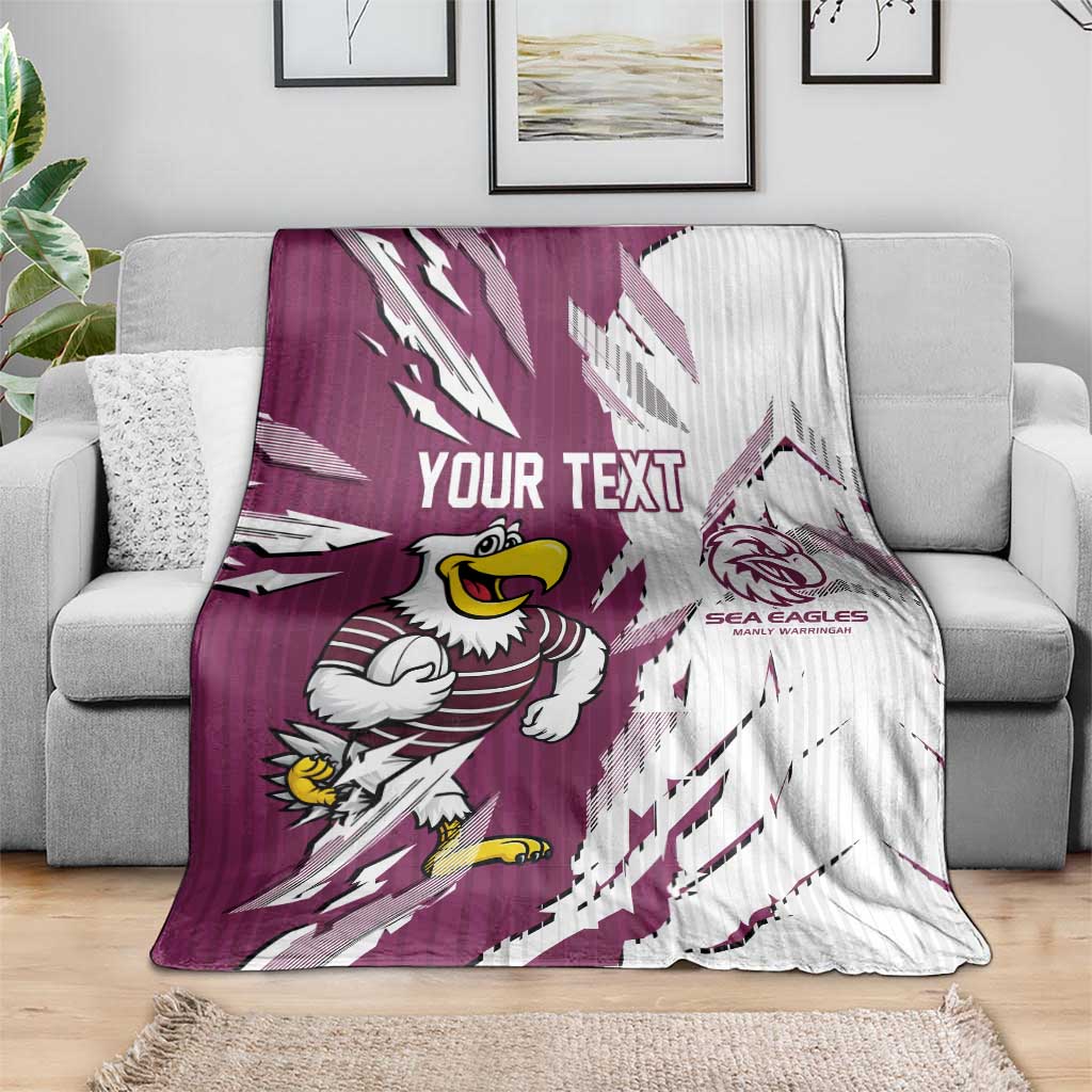 Personalized Manly Warringah Sea Eagles Blanket Dynamic Lightning Mascot Rugby Australia