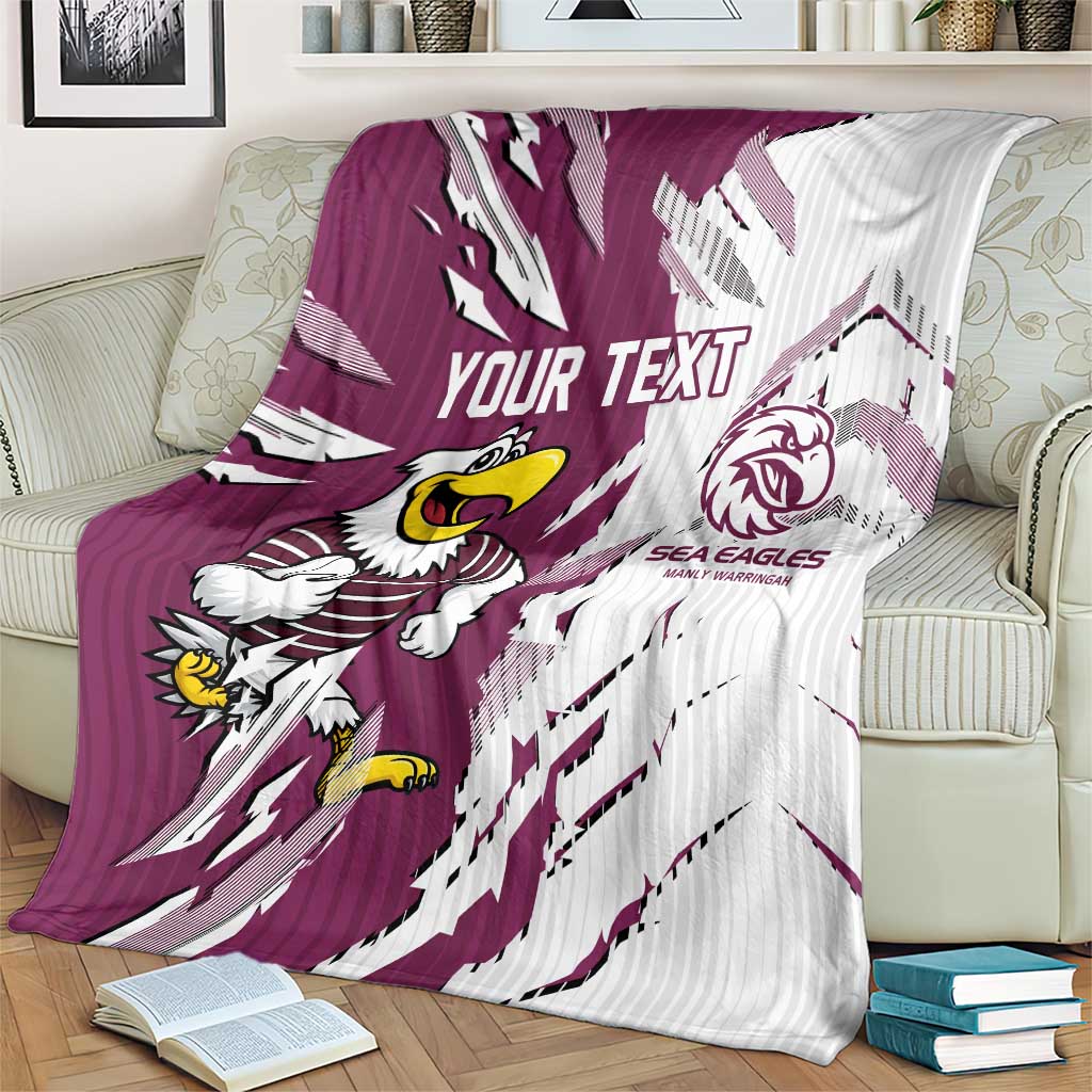 Personalized Manly Warringah Sea Eagles Blanket Dynamic Lightning Mascot Rugby Australia