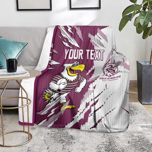 Personalized Manly Warringah Sea Eagles Blanket Dynamic Lightning Mascot Rugby Australia