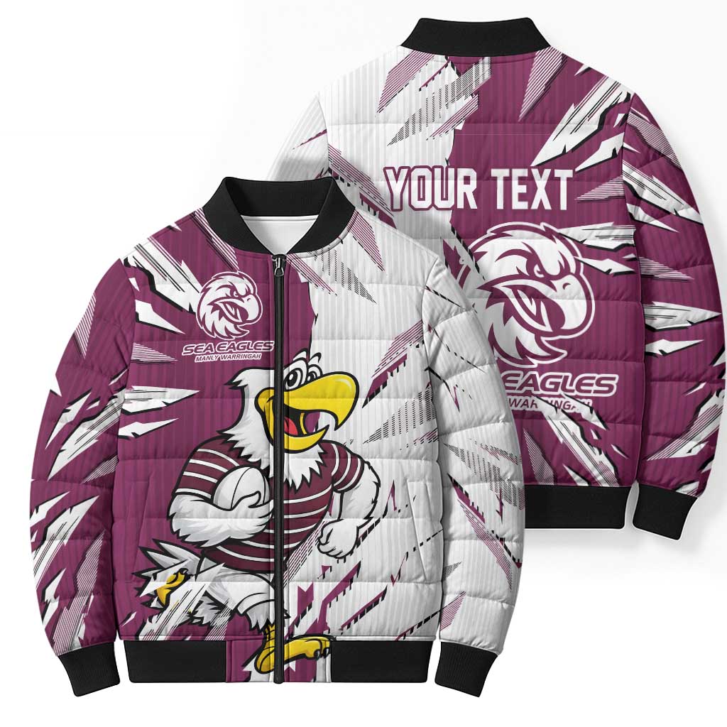 Personalized Manly Warringah Sea Eagles Bomber Puffer Jacket Dynamic Lightning Mascot Rugby Australia
