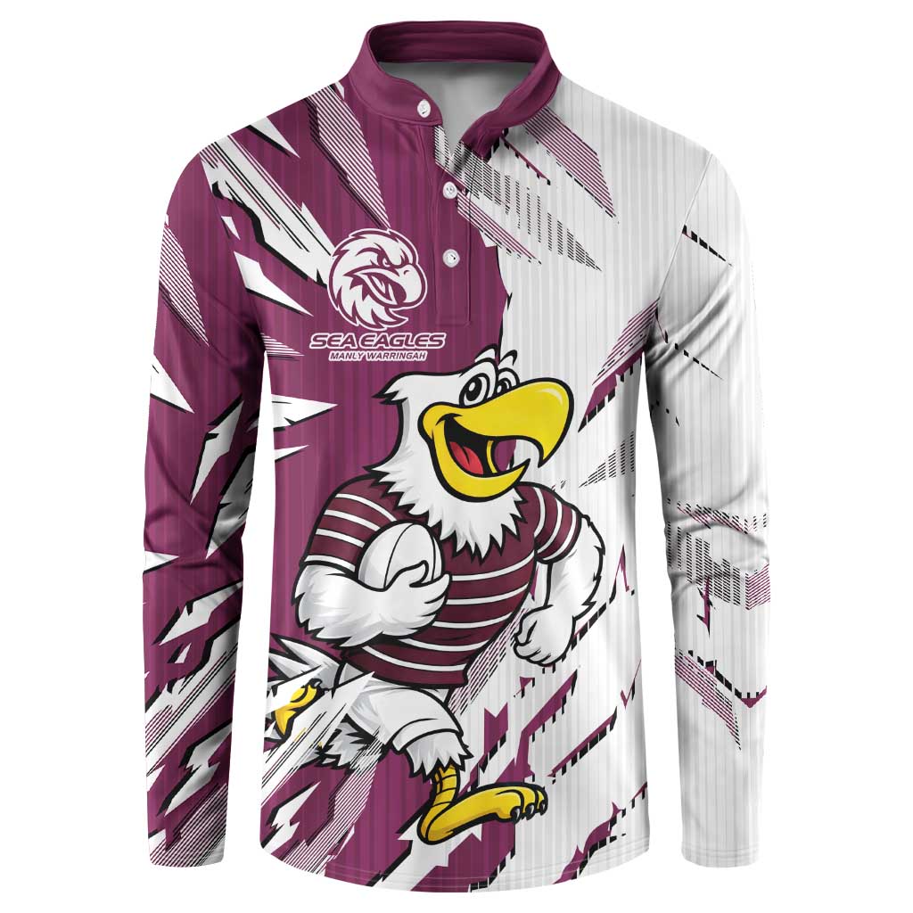 Personalized Manly Warringah Sea Eagles Button Sweatshirt Dynamic Lightning Mascot Rugby Australia