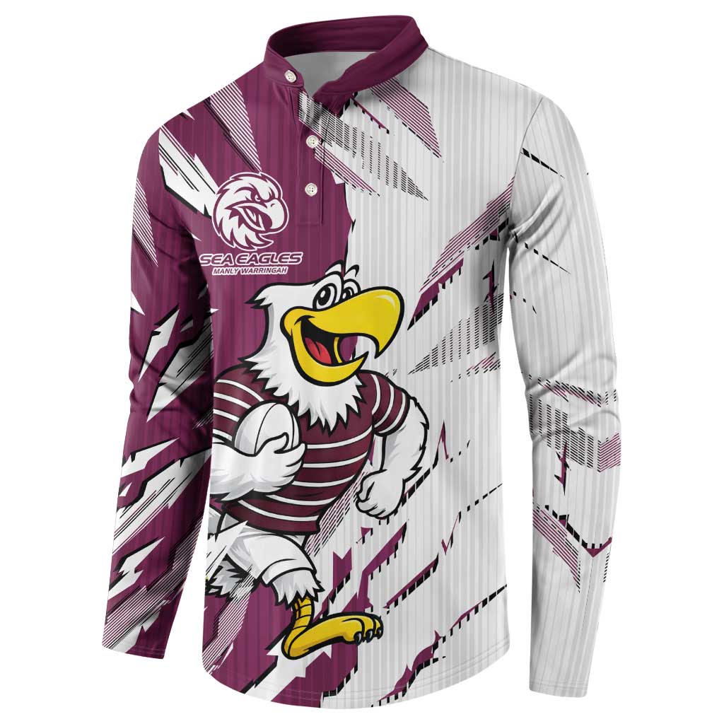 Personalized Manly Warringah Sea Eagles Button Sweatshirt Dynamic Lightning Mascot Rugby Australia