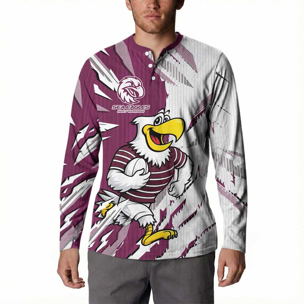 Personalized Manly Warringah Sea Eagles Button Sweatshirt Dynamic Lightning Mascot Rugby Australia