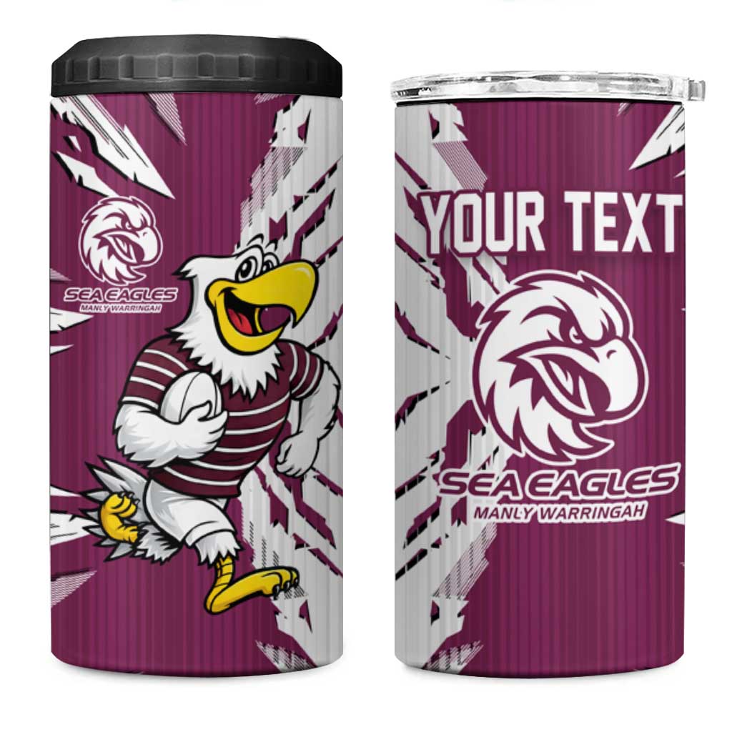 Personalized Manly Warringah Sea Eagles 4 in 1 Can Cooler Tumbler Dynamic Lightning Mascot Rugby Australia