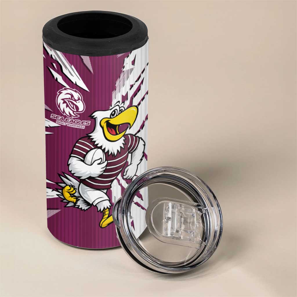 Personalized Manly Warringah Sea Eagles 4 in 1 Can Cooler Tumbler Dynamic Lightning Mascot Rugby Australia