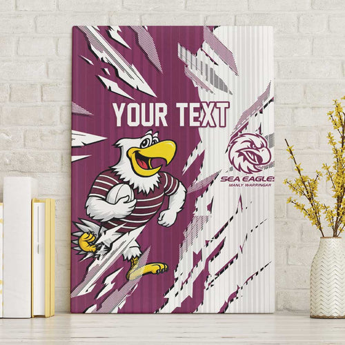 Personalized Manly Warringah Sea Eagles Canvas Wall Art Dynamic Lightning Mascot Rugby Australia
