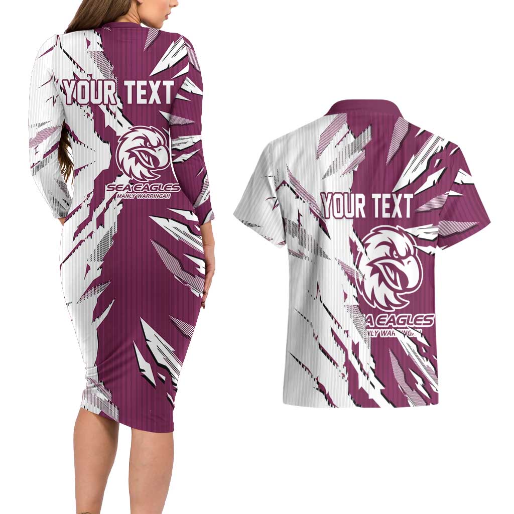 Personalized Manly Warringah Sea Eagles Couples Matching Long Sleeve Bodycon Dress and Hawaiian Shirt Dynamic Lightning Mascot Rugby Australia