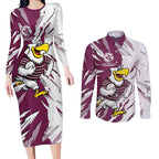 Personalized Manly Warringah Sea Eagles Couples Matching Long Sleeve Bodycon Dress and Long Sleeve Button Shirt Dynamic Lightning Mascot Rugby Australia