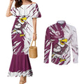 Personalized Manly Warringah Sea Eagles Couples Matching Mermaid Dress and Long Sleeve Button Shirt Dynamic Lightning Mascot Rugby Australia