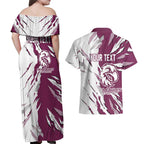 Personalized Manly Warringah Sea Eagles Couples Matching Off Shoulder Maxi Dress and Hawaiian Shirt Dynamic Lightning Mascot Rugby Australia