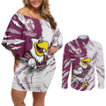Personalized Manly Warringah Sea Eagles Couples Matching Off Shoulder Short Dress and Long Sleeve Button Shirt Dynamic Lightning Mascot Rugby Australia