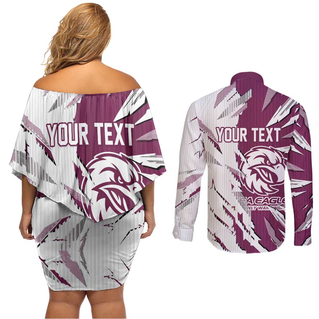 Personalized Manly Warringah Sea Eagles Couples Matching Off Shoulder Short Dress and Long Sleeve Button Shirt Dynamic Lightning Mascot Rugby Australia