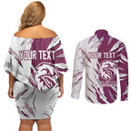 Personalized Manly Warringah Sea Eagles Couples Matching Off Shoulder Short Dress and Long Sleeve Button Shirt Dynamic Lightning Mascot Rugby Australia