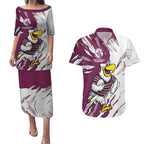 Personalized Manly Warringah Sea Eagles Couples Matching Puletasi and Hawaiian Shirt Dynamic Lightning Mascot Rugby Australia