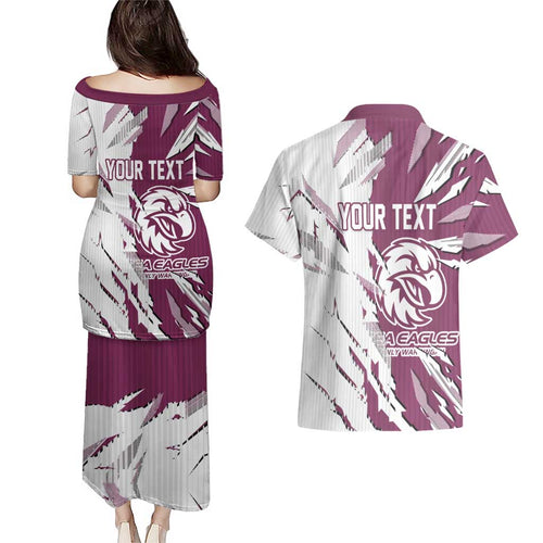 Personalized Manly Warringah Sea Eagles Couples Matching Puletasi and Hawaiian Shirt Dynamic Lightning Mascot Rugby Australia