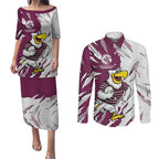 Personalized Manly Warringah Sea Eagles Couples Matching Puletasi and Long Sleeve Button Shirt Dynamic Lightning Mascot Rugby Australia