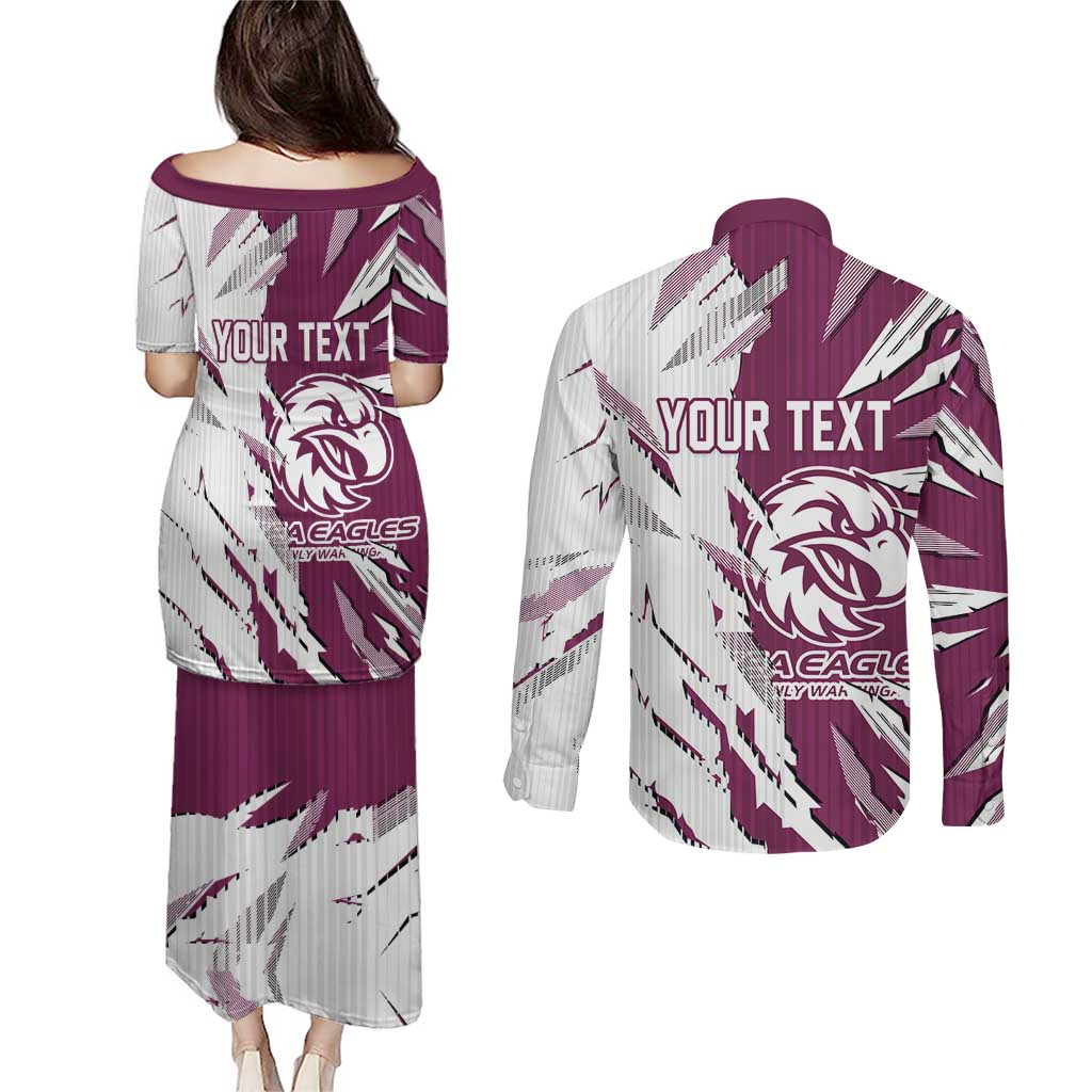 Personalized Manly Warringah Sea Eagles Couples Matching Puletasi and Long Sleeve Button Shirt Dynamic Lightning Mascot Rugby Australia