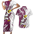 Personalized Manly Warringah Sea Eagles Couples Matching Short Sleeve Bodycon Dress and Hawaiian Shirt Dynamic Lightning Mascot Rugby Australia