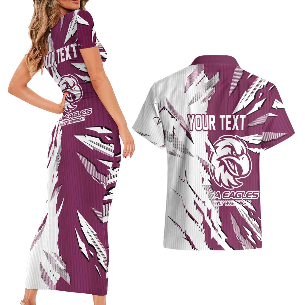 Personalized Manly Warringah Sea Eagles Couples Matching Short Sleeve Bodycon Dress and Hawaiian Shirt Dynamic Lightning Mascot Rugby Australia