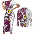 Personalized Manly Warringah Sea Eagles Couples Matching Short Sleeve Bodycon Dress and Long Sleeve Button Shirt Dynamic Lightning Mascot Rugby Australia