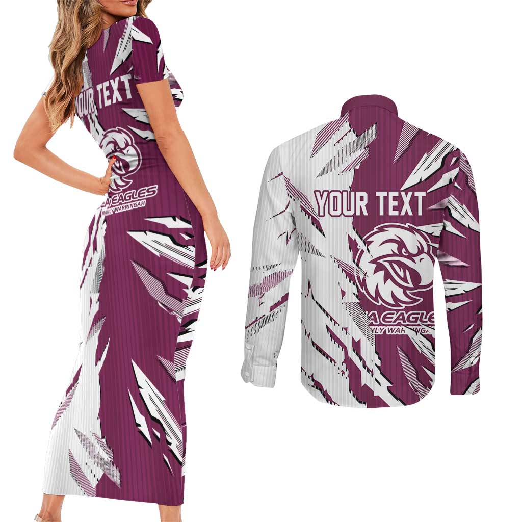 Personalized Manly Warringah Sea Eagles Couples Matching Short Sleeve Bodycon Dress and Long Sleeve Button Shirt Dynamic Lightning Mascot Rugby Australia