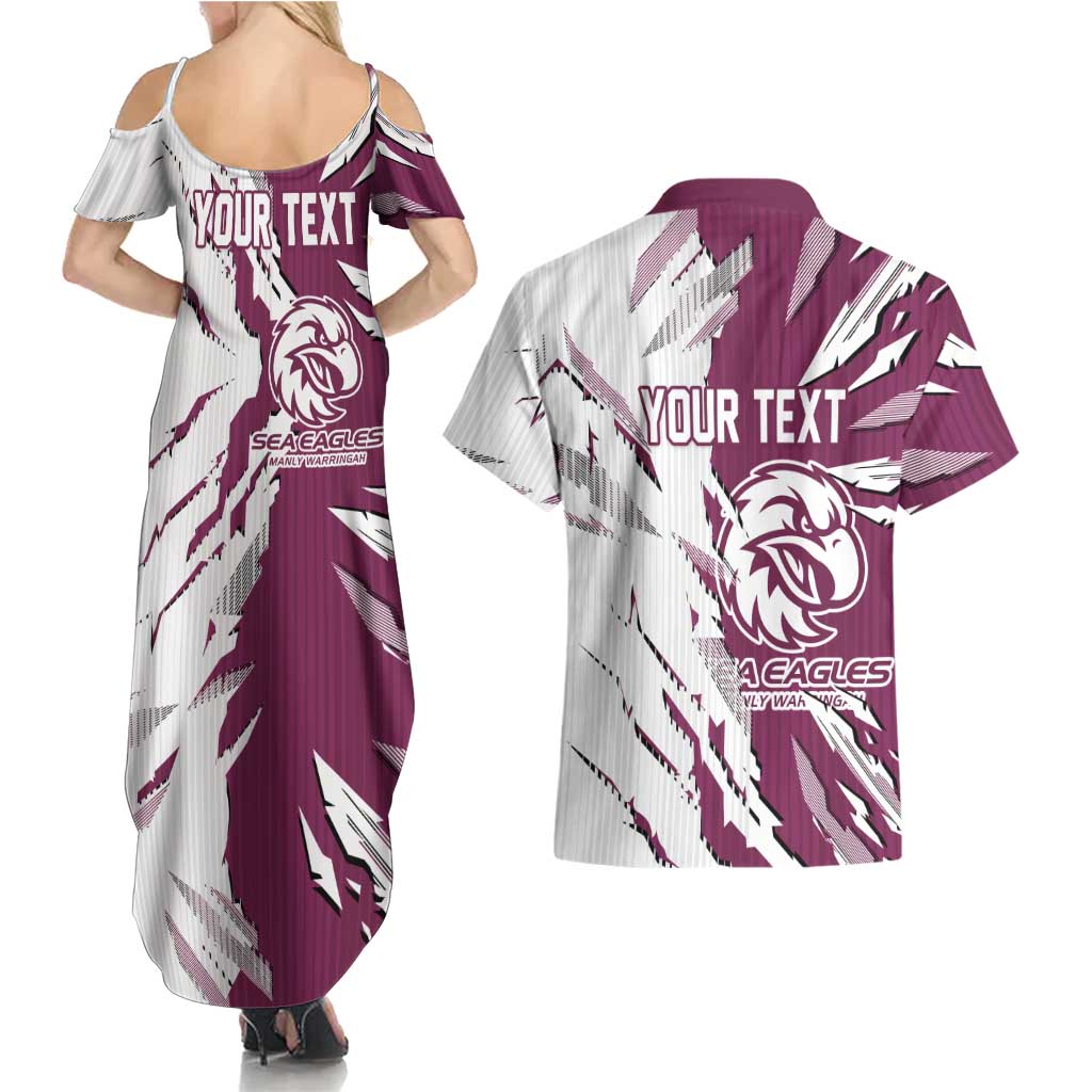Personalized Manly Warringah Sea Eagles Couples Matching Summer Maxi Dress and Hawaiian Shirt Dynamic Lightning Mascot Rugby Australia