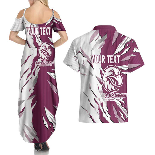 Personalized Manly Warringah Sea Eagles Couples Matching Summer Maxi Dress and Hawaiian Shirt Dynamic Lightning Mascot Rugby Australia