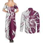 Personalized Manly Warringah Sea Eagles Couples Matching Summer Maxi Dress and Long Sleeve Button Shirt Dynamic Lightning Mascot Rugby Australia