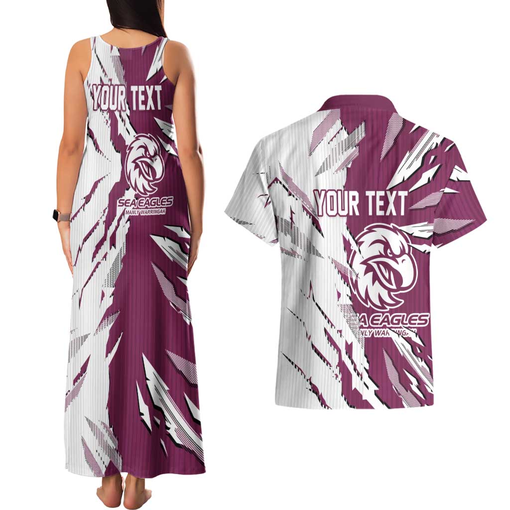 Personalized Manly Warringah Sea Eagles Couples Matching Tank Maxi Dress and Hawaiian Shirt Dynamic Lightning Mascot Rugby Australia