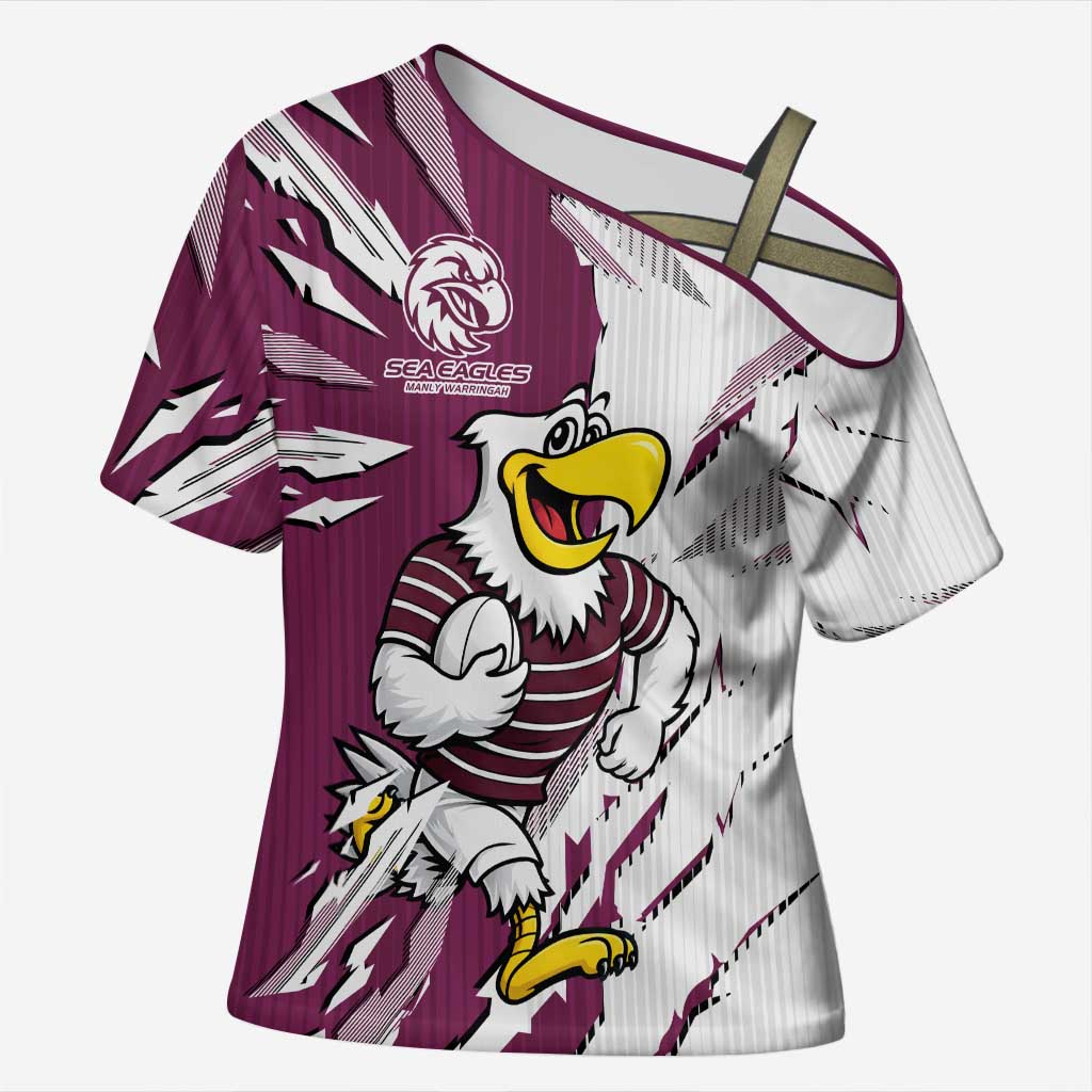 Personalized Manly Warringah Sea Eagles Cross Shoulder Shirt Dynamic Lightning Mascot Rugby Australia