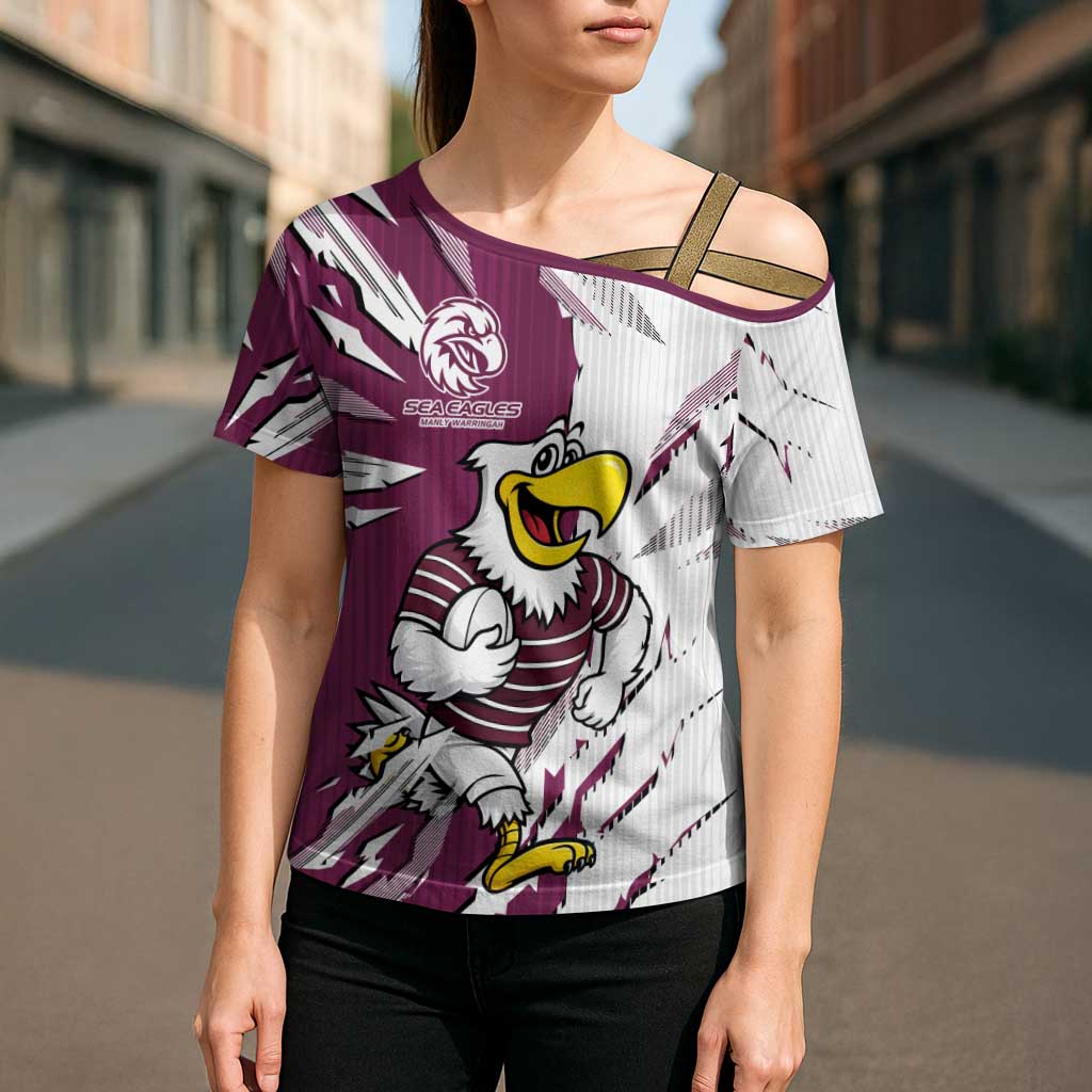 Personalized Manly Warringah Sea Eagles Cross Shoulder Shirt Dynamic Lightning Mascot Rugby Australia