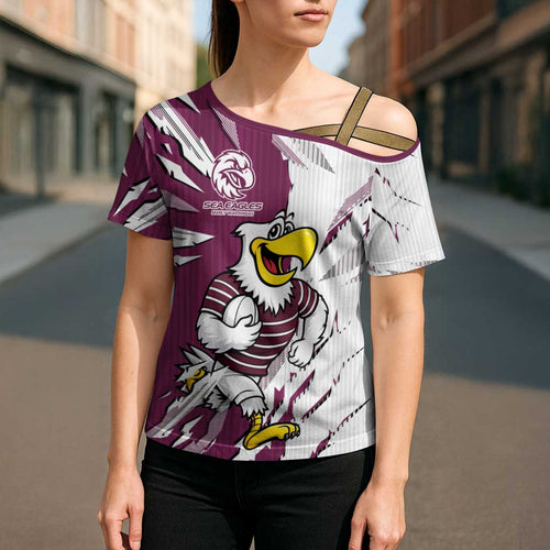 Personalized Manly Warringah Sea Eagles Cross Shoulder Shirt Dynamic Lightning Mascot Rugby Australia
