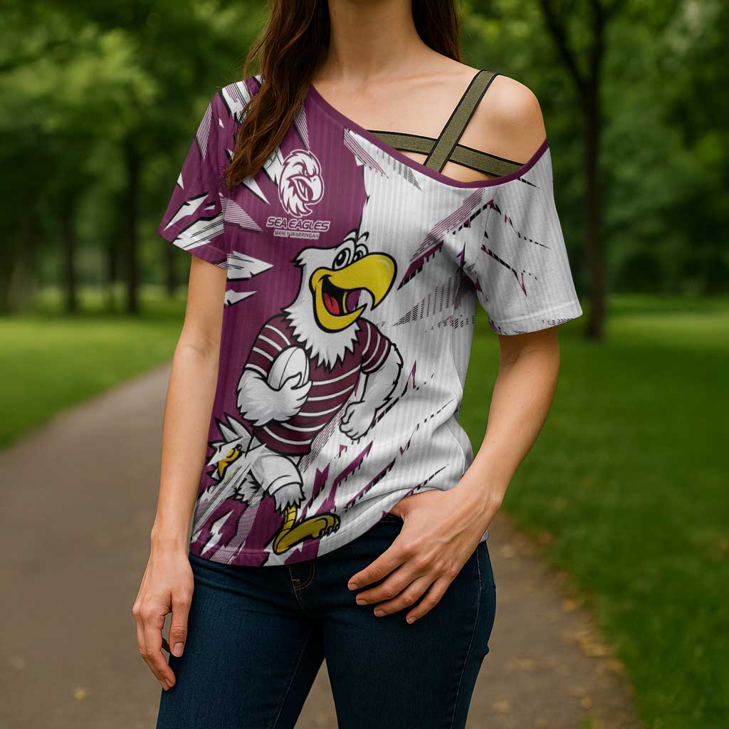 Personalized Manly Warringah Sea Eagles Cross Shoulder Shirt Dynamic Lightning Mascot Rugby Australia