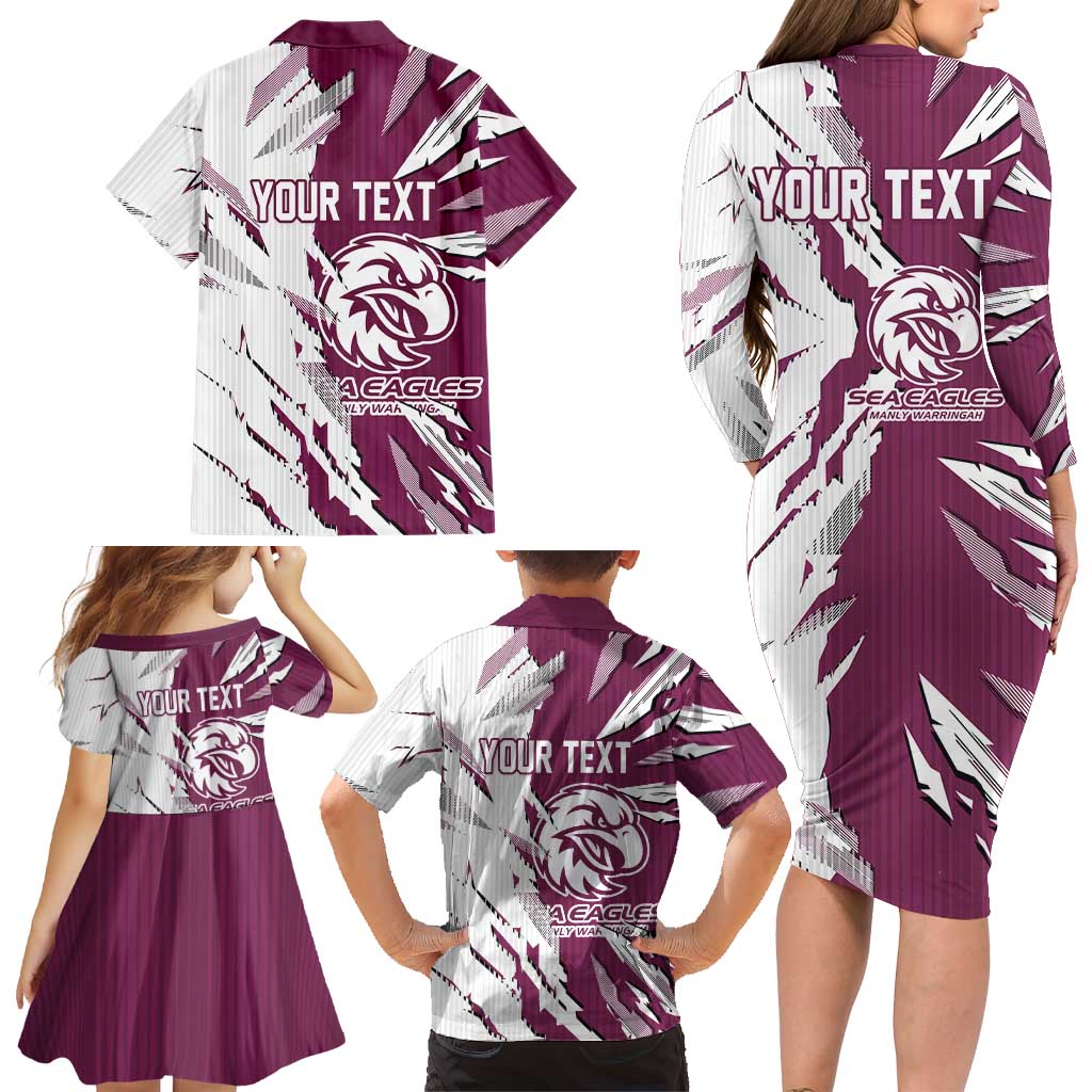 Personalized Manly Warringah Sea Eagles Family Matching Long Sleeve Bodycon Dress and Hawaiian Shirt Dynamic Lightning Mascot Rugby Australia