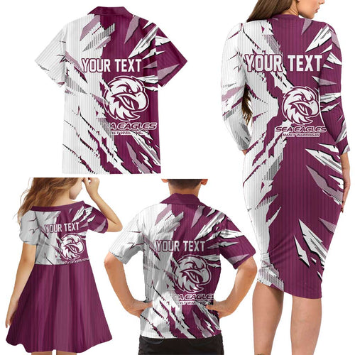 Personalized Manly Warringah Sea Eagles Family Matching Long Sleeve Bodycon Dress and Hawaiian Shirt Dynamic Lightning Mascot Rugby Australia