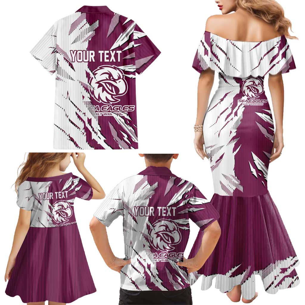 Personalized Manly Warringah Sea Eagles Family Matching Mermaid Dress and Hawaiian Shirt Dynamic Lightning Mascot Rugby Australia