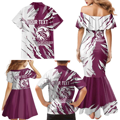 Personalized Manly Warringah Sea Eagles Family Matching Mermaid Dress and Hawaiian Shirt Dynamic Lightning Mascot Rugby Australia