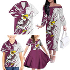 Personalized Manly Warringah Sea Eagles Family Matching Off The Shoulder Long Sleeve Dress and Hawaiian Shirt Dynamic Lightning Mascot Rugby Australia