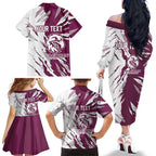 Personalized Manly Warringah Sea Eagles Family Matching Off The Shoulder Long Sleeve Dress and Hawaiian Shirt Dynamic Lightning Mascot Rugby Australia