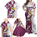 Personalized Manly Warringah Sea Eagles Family Matching Off Shoulder Maxi Dress and Hawaiian Shirt Dynamic Lightning Mascot Rugby Australia