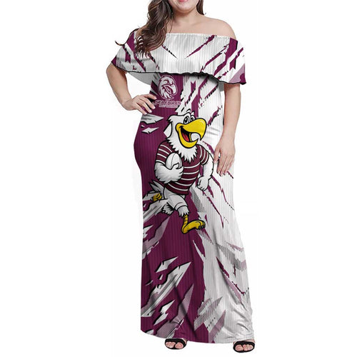 Personalized Manly Warringah Sea Eagles Family Matching Off Shoulder Maxi Dress and Hawaiian Shirt Dynamic Lightning Mascot Rugby Australia