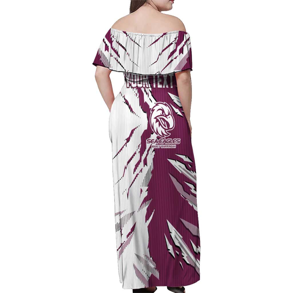 Personalized Manly Warringah Sea Eagles Family Matching Off Shoulder Maxi Dress and Hawaiian Shirt Dynamic Lightning Mascot Rugby Australia