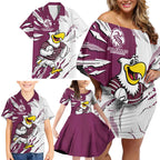 Personalized Manly Warringah Sea Eagles Family Matching Off Shoulder Short Dress and Hawaiian Shirt Dynamic Lightning Mascot Rugby Australia