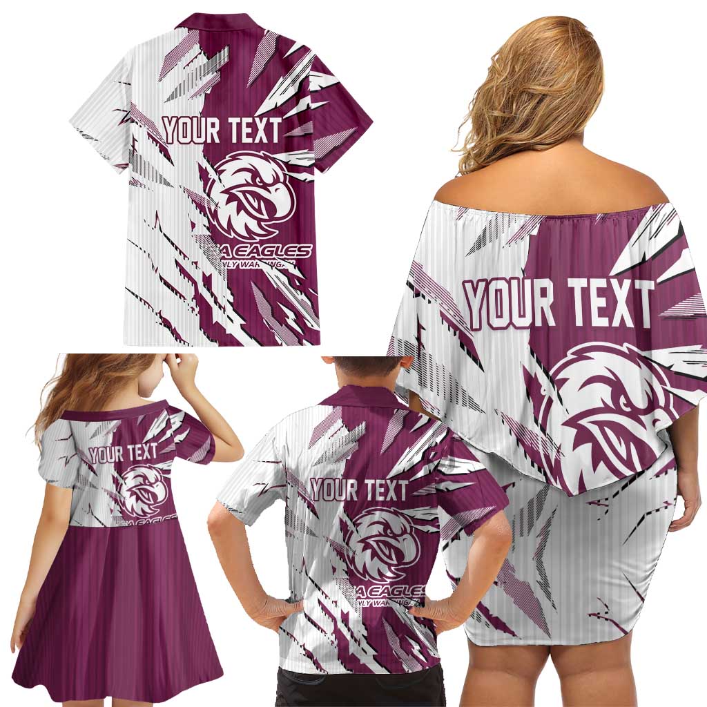 Personalized Manly Warringah Sea Eagles Family Matching Off Shoulder Short Dress and Hawaiian Shirt Dynamic Lightning Mascot Rugby Australia