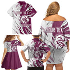 Personalized Manly Warringah Sea Eagles Family Matching Off Shoulder Short Dress and Hawaiian Shirt Dynamic Lightning Mascot Rugby Australia